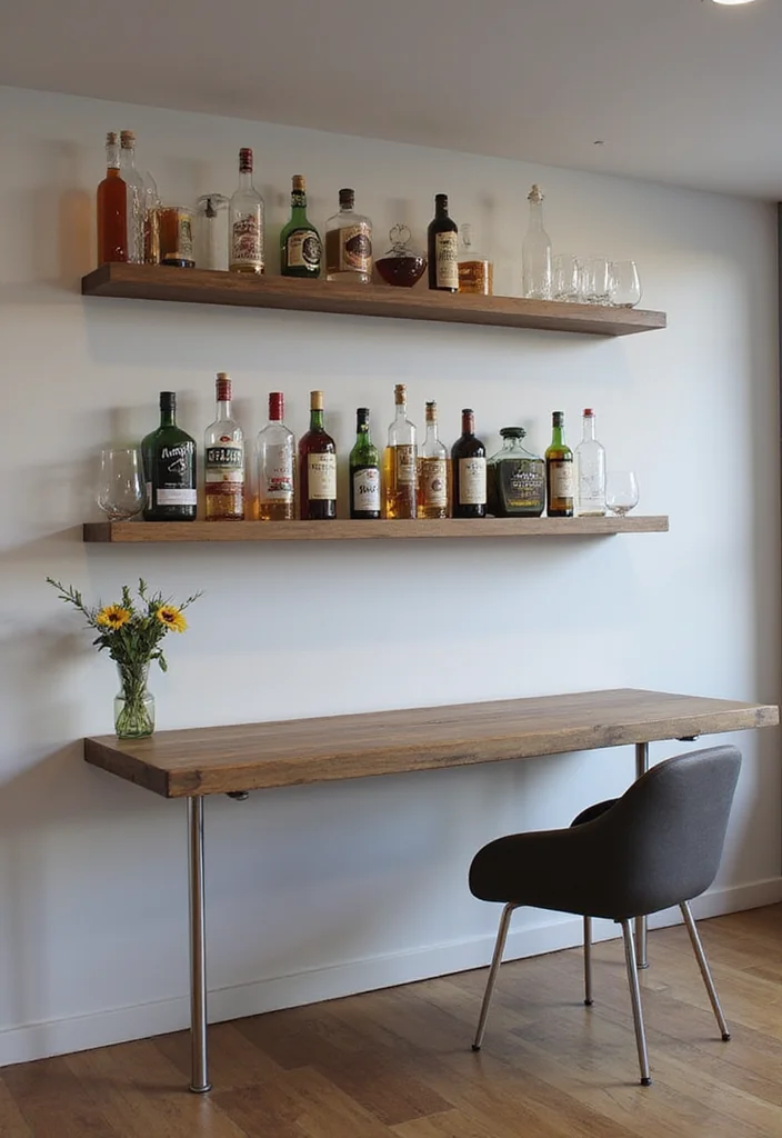 12 Basement Dry Bar Ideas for Simple Low Maintenance Entertaining - 4. Minimalist Floating Bar