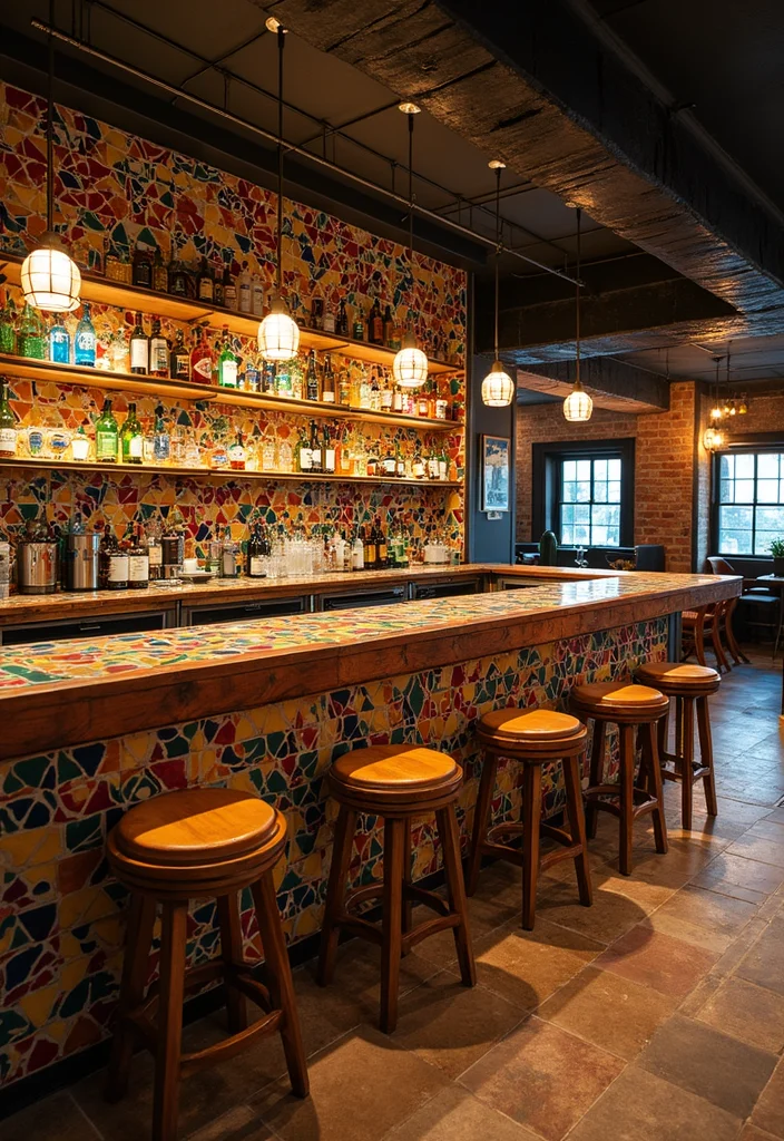 12 Basement Dry Bar Ideas for Simple Low Maintenance Entertaining - 5. Mosaic Tile Bar