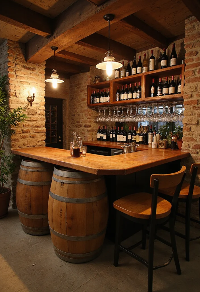 12 Basement Dry Bar Ideas for Simple Low Maintenance Entertaining - 6. Wine Barrel Bar