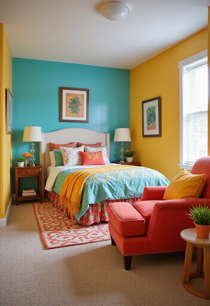 12 Basement Guest Suite Ideas for Private Comfortable Stays - 5. Bright and Cheerful Colors