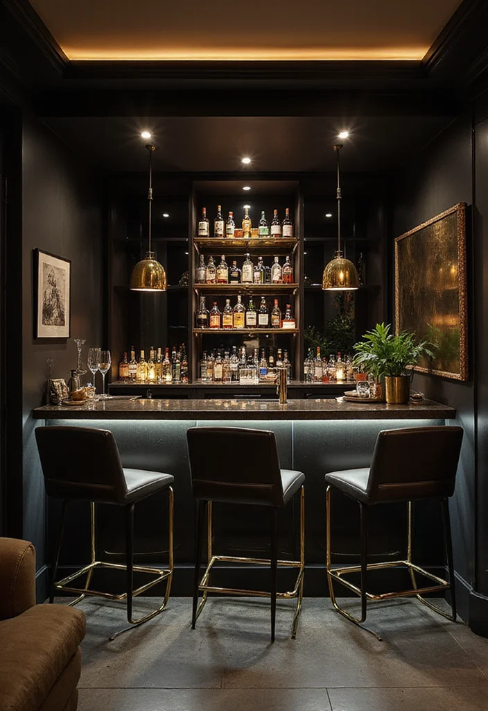 12 Basement Wet Bar Ideas for Fun Social Entertaining - 10. Sleek Noir Lounge