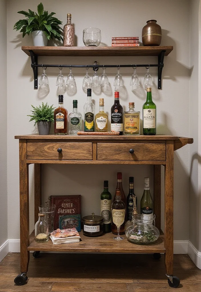 12 Basement Wet Bar Ideas for Fun Social Entertaining - 11. Transformative Bar Cart