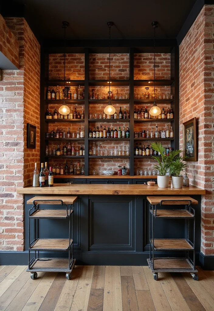 12 Basement Wet Bar Ideas for Fun Social Entertaining - 2. Exposed Brick Charm