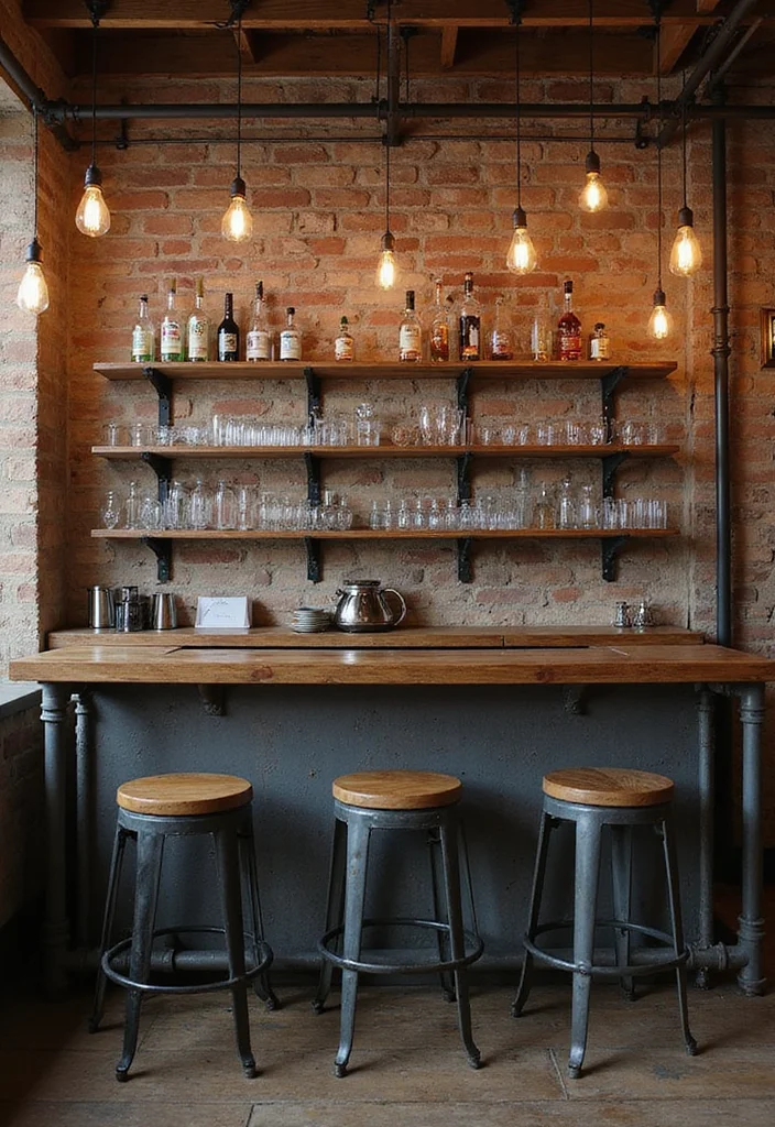 12 Basement Wet Bar Ideas for Fun Social Entertaining - 3. Industrial Pipe Framework