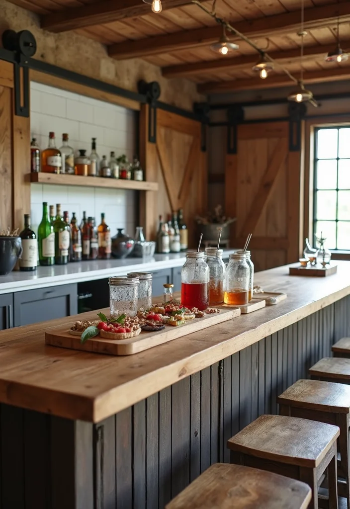 12 Basement Wet Bar Ideas for Fun Social Entertaining - 5. Rustic Farmhouse Style