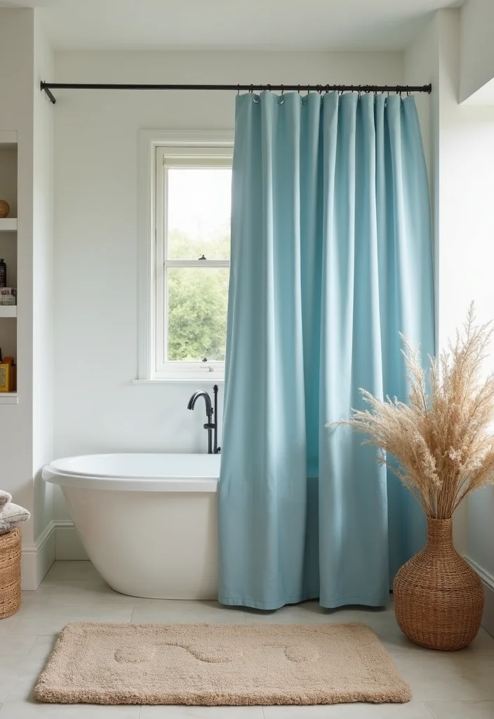 12 Bathroom Shower Curtain and Rug Ideas for Coordinated Style - 1. Organic Cotton Bliss