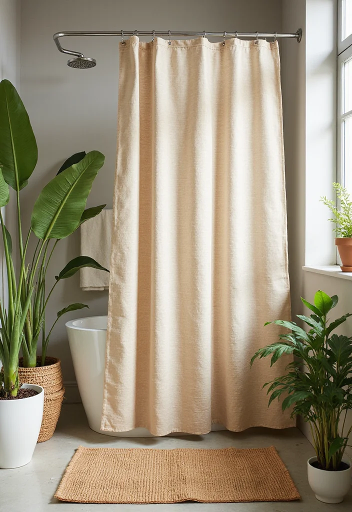 12 Bathroom Shower Curtain and Rug Ideas for Coordinated Style - 2. Bamboo Accents