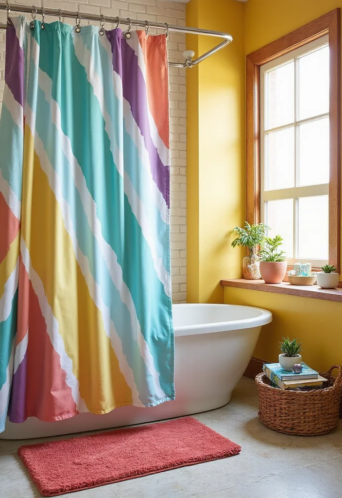 12 Bathroom Shower Curtain and Rug Ideas for Coordinated Style - 3. Recycled Polyester Patterns