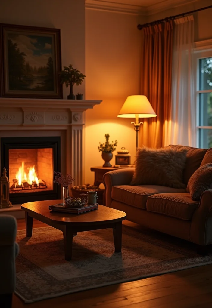12 Cozy Fireplace Room Ideas for Warm Inviting Spaces - 3. Ambient Lighting for a Warm Glow