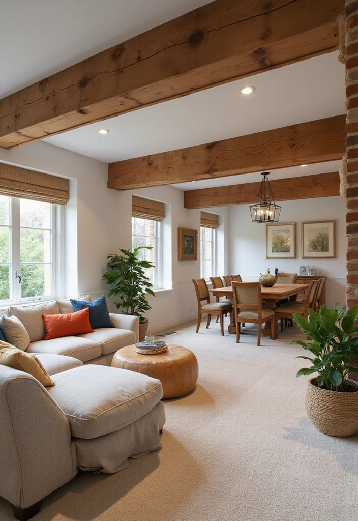 12 Exposed Basement Ceiling Ideas for Industrial Modern Style - 2. Painted Wooden Beams