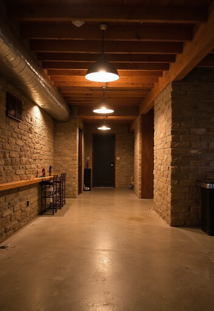 12 Exposed Basement Ceiling Ideas for Industrial Modern Style - 7. Layered Lighting Designs