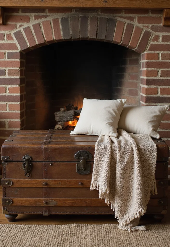 12 Fireplace Hearth Ideas for Functional Styled Bases - 3. Vintage Trunks