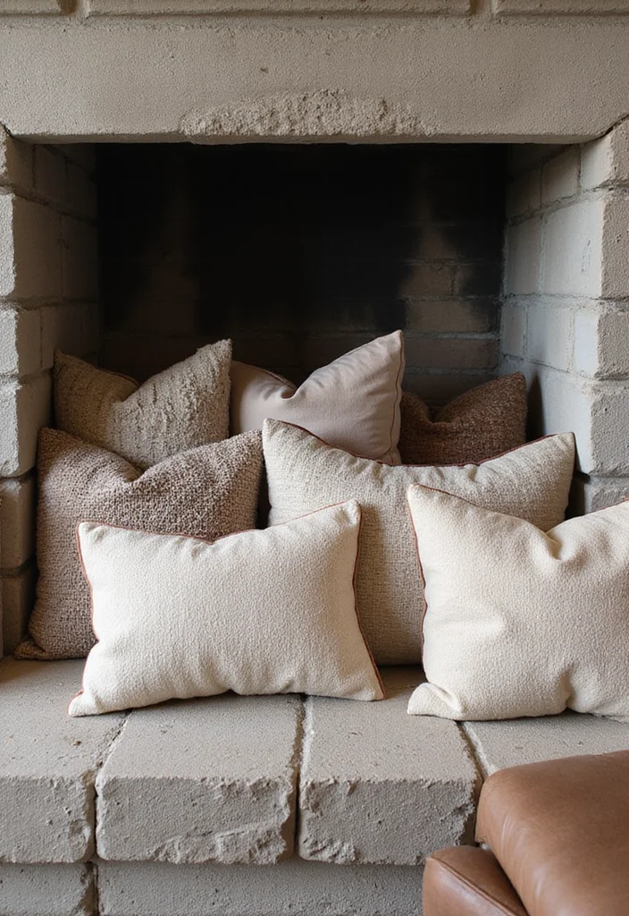 12 Fireplace Hearth Ideas for Functional Styled Bases - 5. Cozy Throw Pillows