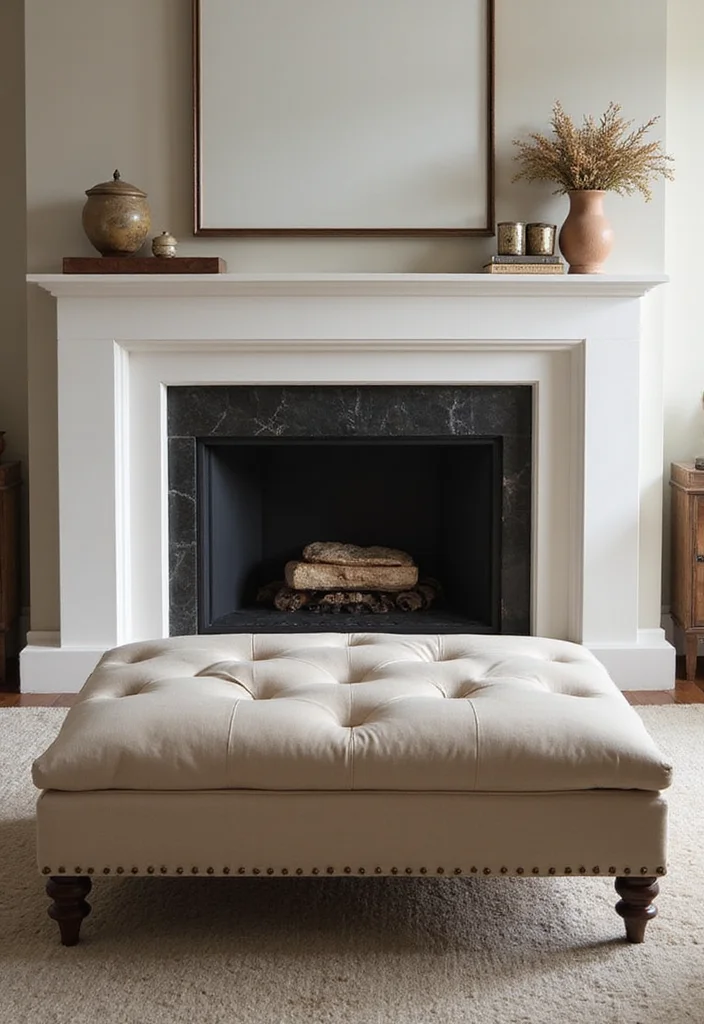 12 Fireplace Hearth Ideas for Functional Styled Bases - 6. Stylish Ottoman Storage