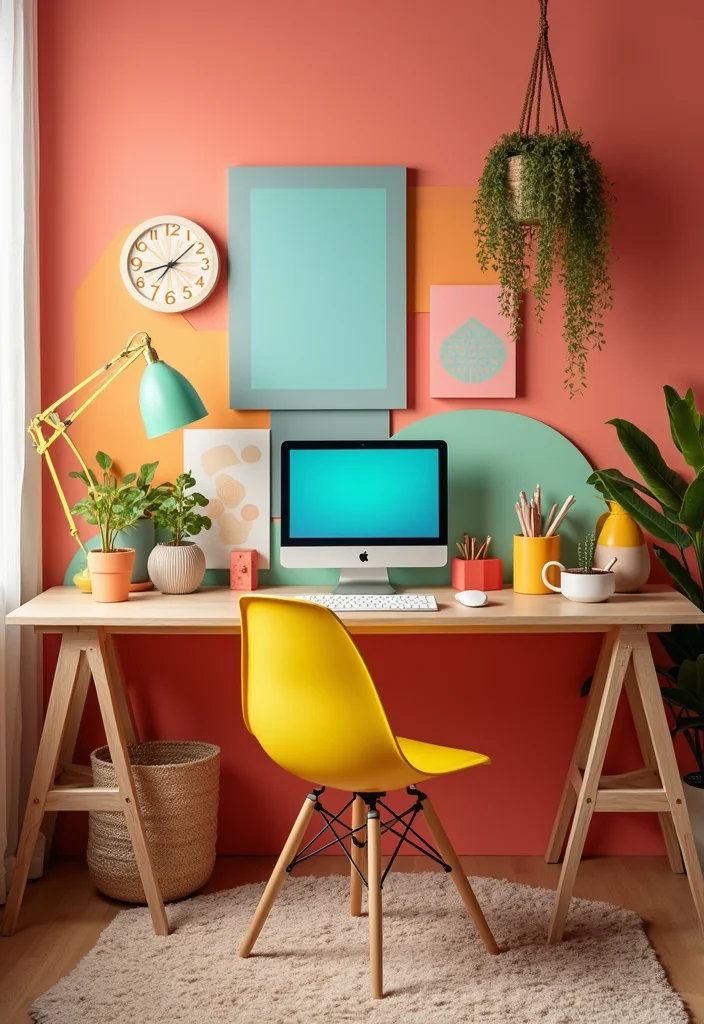 12 Home Office Desk Ideas for Better Workflow and Comfort - 6. Color Pop Desk