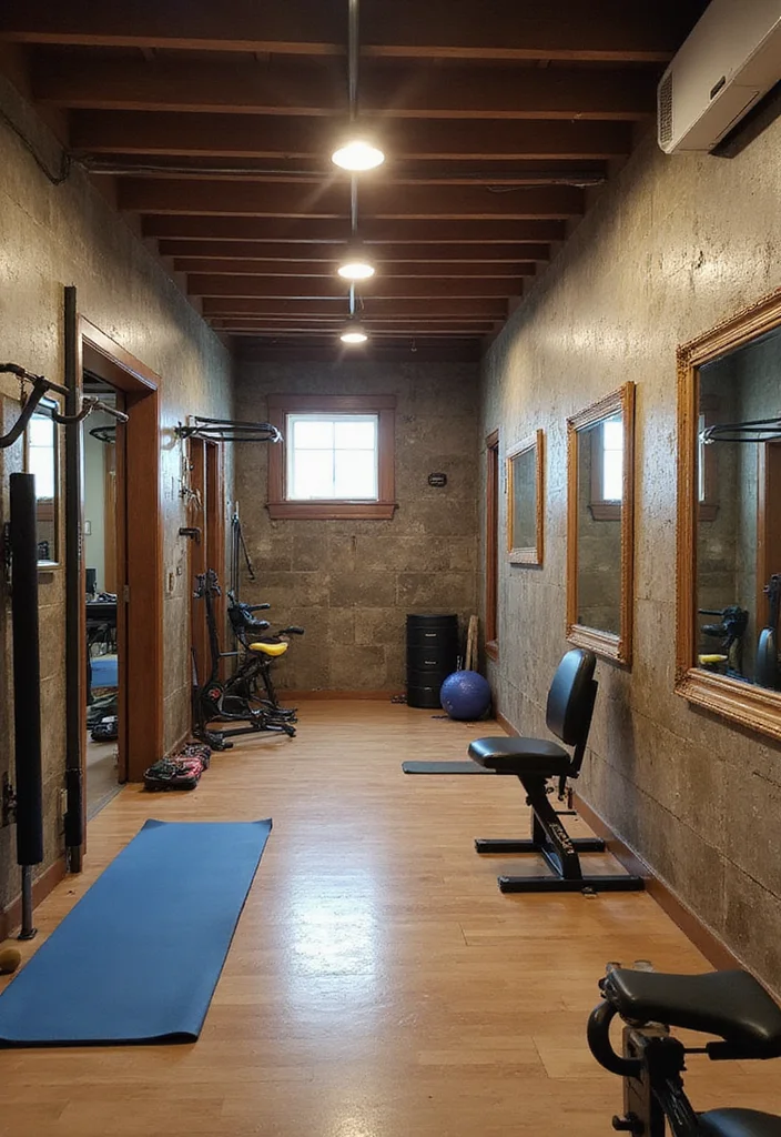 12 Long Narrow Basement Ideas for Balanced Functional Layouts - 10. Inviting Workout Space