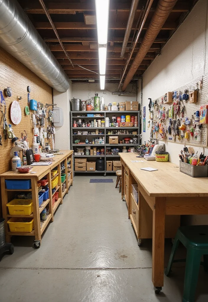 12 Long Narrow Basement Ideas for Balanced Functional Layouts - 4. Arts and Crafts Corner
