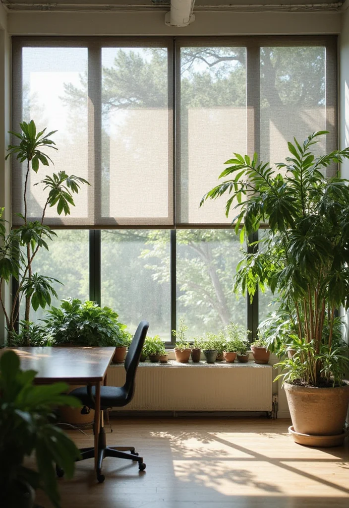 12 Office Curtain Ideas for Light Control and Professional Style - 10. Plant-Based Sheer Shades