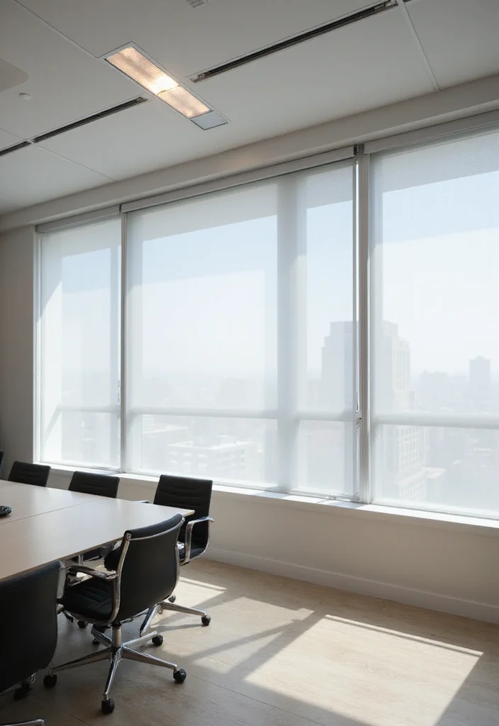 12 Office Curtain Ideas for Light Control and Professional Style - 11. Light Filtering Roller Shades
