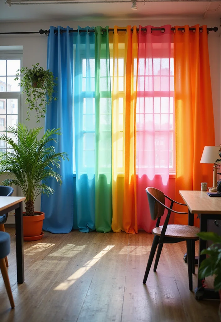 12 Office Curtain Ideas for Light Control and Professional Style - 12. Colorful Reusable Curtains