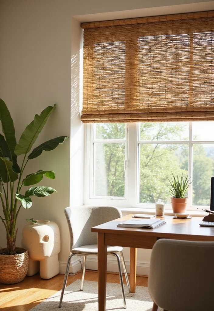 12 Office Curtain Ideas for Light Control and Professional Style - 2. Bamboo Blinds