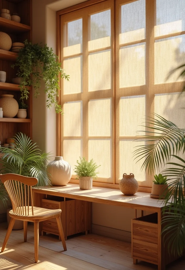 12 Office Curtain Ideas for Light Control and Professional Style - 5. Natural Fiber Shades