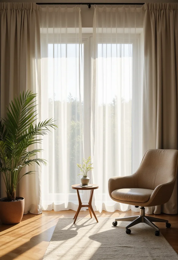 12 Office Curtain Ideas for Light Control and Professional Style - 6. Sheer Eco-Friendly Curtains