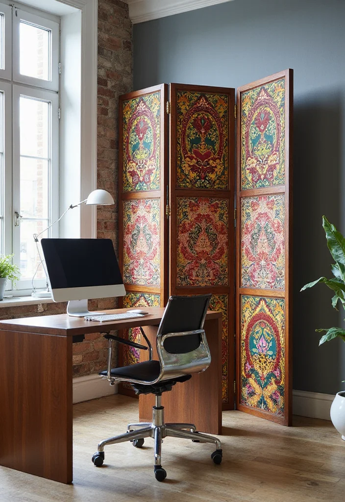 12 Office Room Divider Ideas for Flexible Work Zones - 1. Stylish Folding Screens