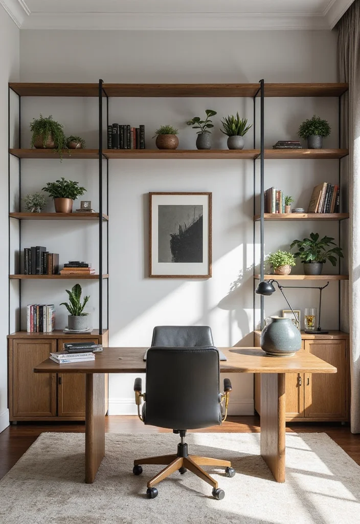 12 Office Room Divider Ideas for Flexible Work Zones - 11. Floating Shelf Dividers