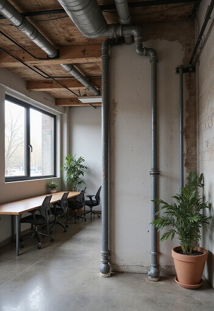 12 Office Room Divider Ideas for Flexible Work Zones - 12. Industrial Pipe Dividers