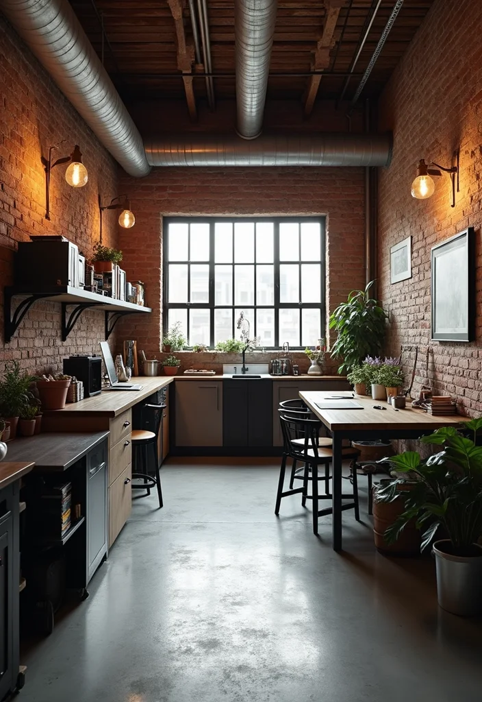 12 Office in Garage Ideas for Practical Quiet Work Areas - 2. Industrial Chic Vibes