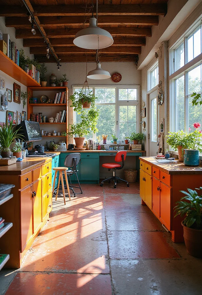 12 Office in Garage Ideas for Practical Quiet Work Areas - 4. Bright and Colorful Inspiration