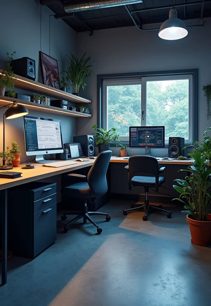 12 Office in Garage Ideas for Practical Quiet Work Areas - 6. Tech-Savvy Hub