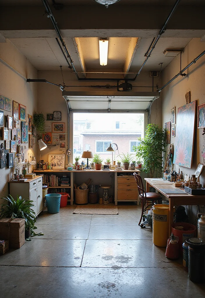 12 Office in Garage Ideas for Practical Quiet Work Areas - 7. The Creative Studio