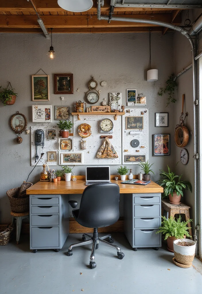 12 Office in Garage Ideas for Practical Quiet Work Areas - 9. Artistic Wall Displays