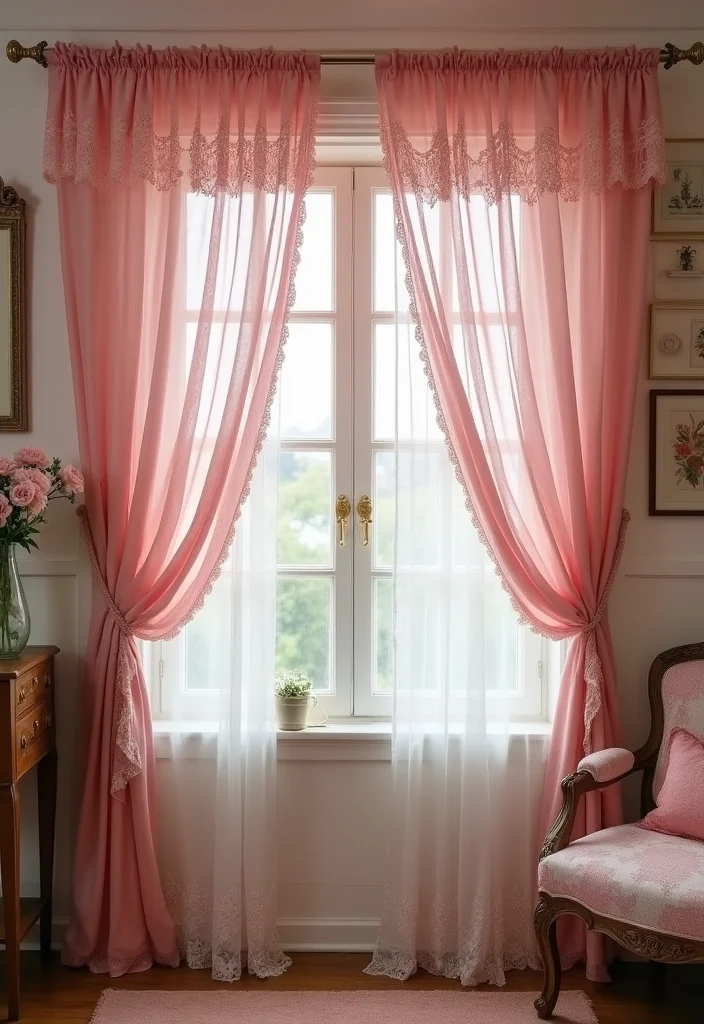 12 Pink Room Curtain Ideas for Soft Charming Decor - 2. Vintage Lace Elegance