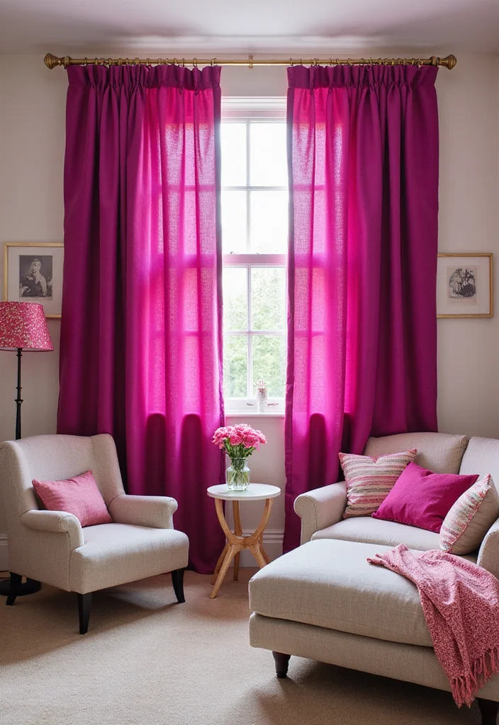 12 Pink Room Curtain Ideas for Soft Charming Decor - 3. Bold Fuchsia Statements
