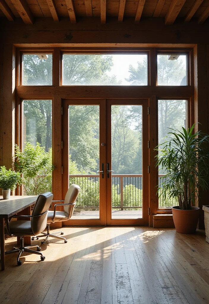 12 Rustic Office Ideas for Warm Natural Productivity - 2. Natural Light and Open Spaces