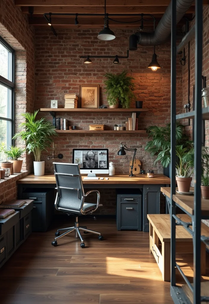 12 Rustic Office Ideas for Warm Natural Productivity - 6. Industrial Accents