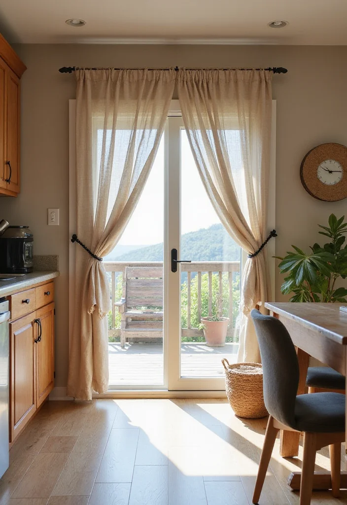 12 Sliding Glass Door Curtain Ideas for Smooth Light Control - 10. Eco-Conscious Tie-Up Curtains