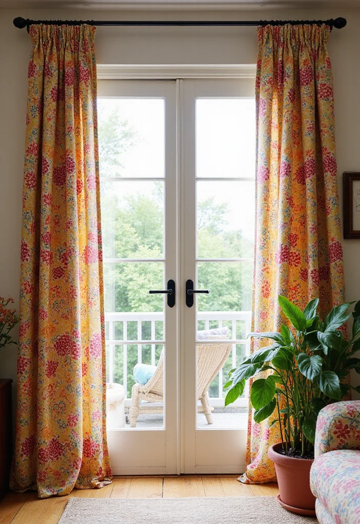 12 Sliding Glass Door Curtain Ideas for Smooth Light Control - 6. Patterned Organic Cotton Curtains