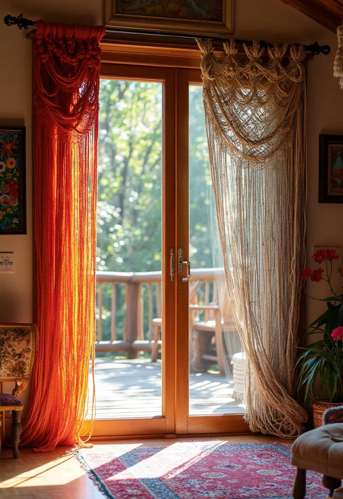 12 Sliding Glass Door Curtain Ideas for Smooth Light Control - 9. Colorful Macrame Curtains