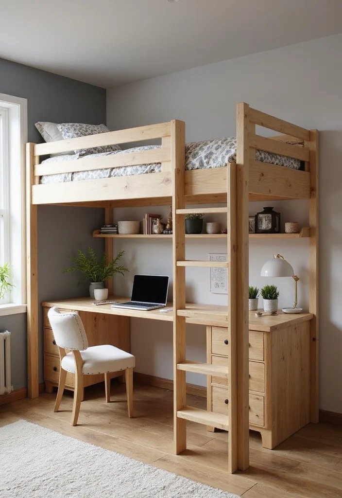 12 Small Bedroom and Office Combo Ideas for Multitasking Spaces - 1. Lofted Bed with a Desk Underneath