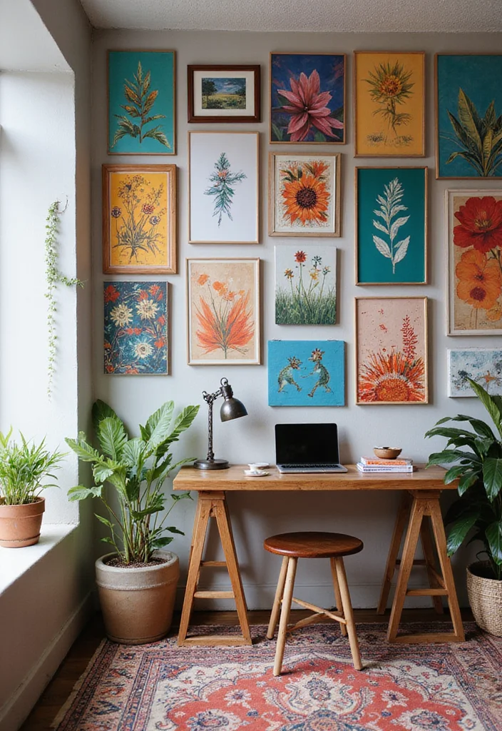 12 Small Bedroom and Office Combo Ideas for Multitasking Spaces - 10. Personalized Wall Art Workspace