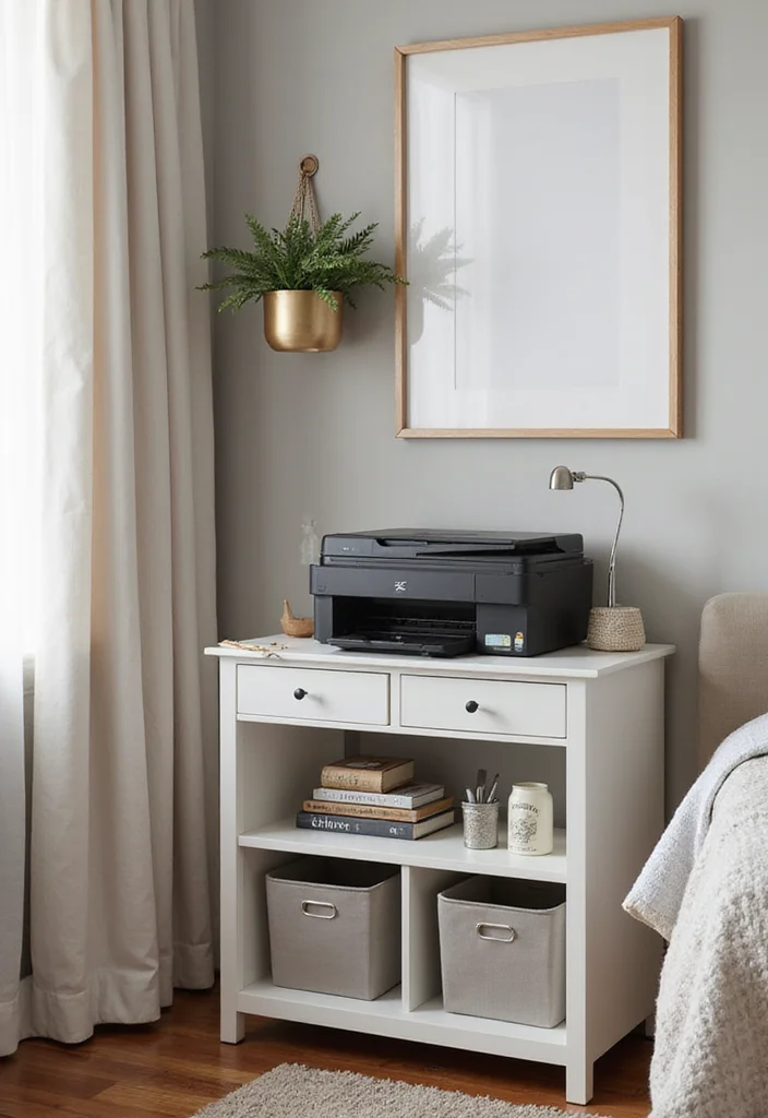 12 Small Bedroom and Office Combo Ideas for Multitasking Spaces - 8. Compact Printer Stand with Storage