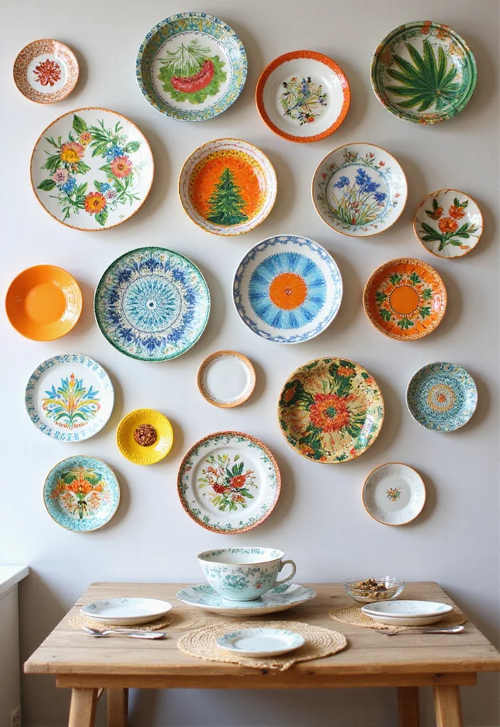 12 Small Dining Room Wall Decor Ideas for Space Conscious Style - 6. Colorful Plate Displays