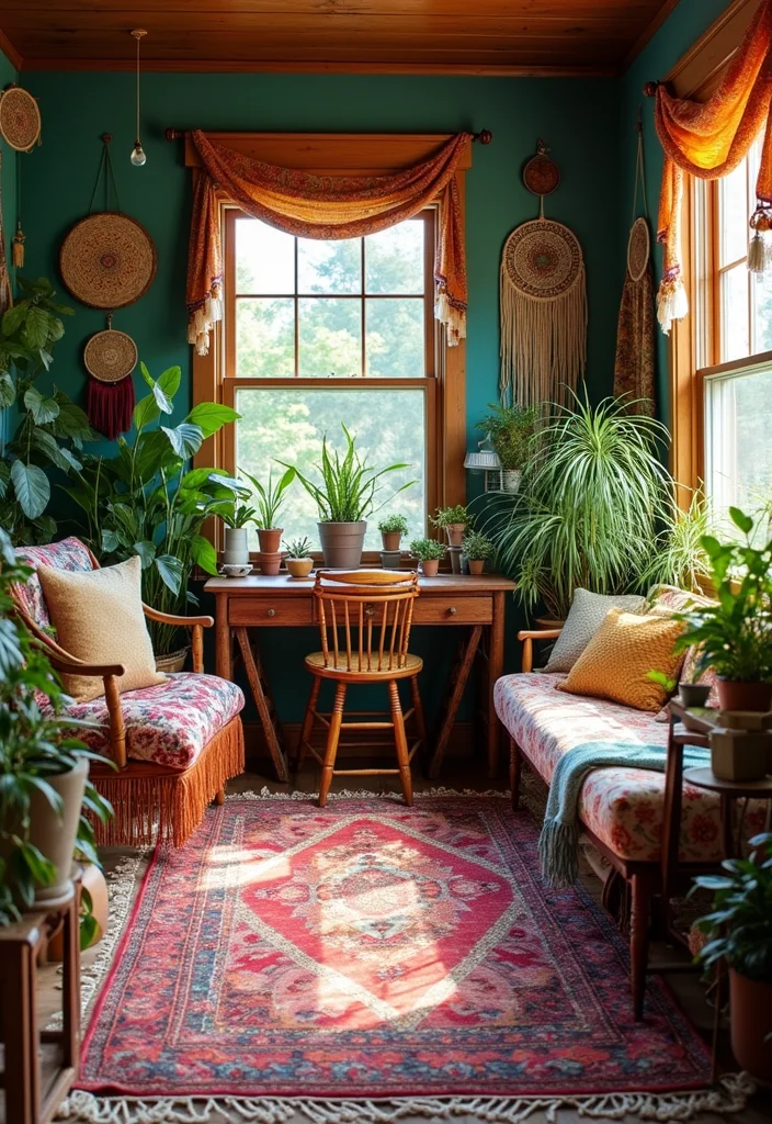 12 Sunroom Office Ideas for Bright Inspiring Workspaces 12 12 Sunroom Office Ideas for Bright Inspiring Workspaces - 2. Bohemian Retreat