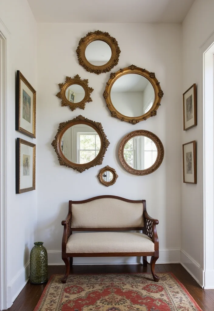 12 Wall Decor Mirror Ideas for Light and Visual Expansion - 2. Antique Round Mirrors