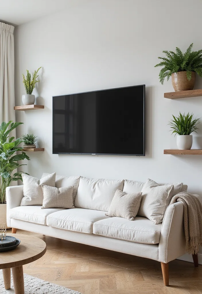 12 Wall TV Decor Ideas for Clean Balanced Layouts - 5. Plants for Freshness