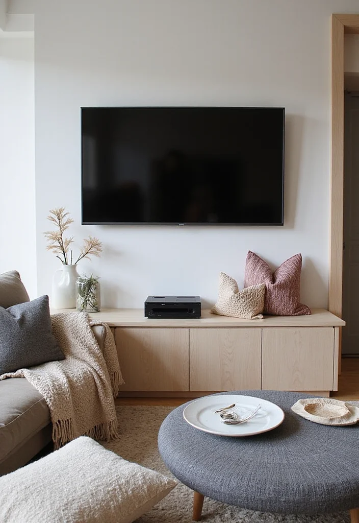 12 Wall TV Decor Ideas for Clean Balanced Layouts - 9. Layered Textiles